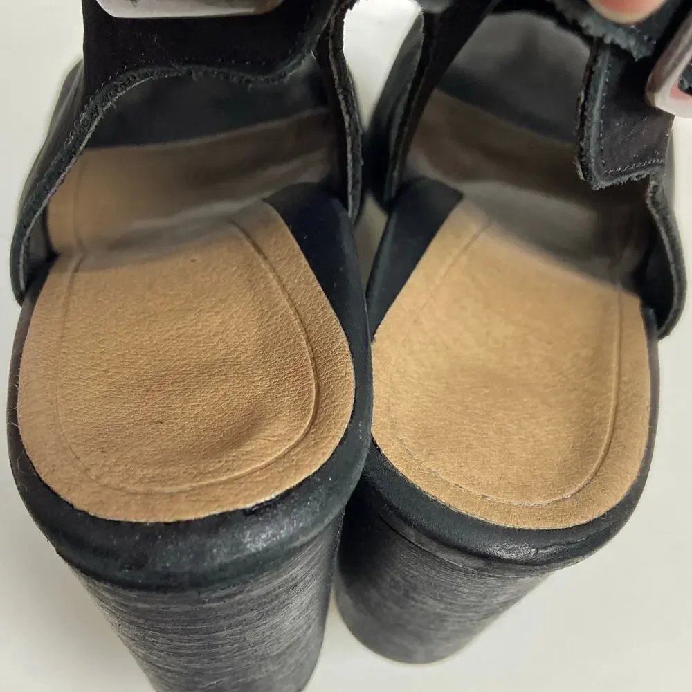 Vionic Blakely Black Suede Leather Peep Toe Ankle Strap Shoes Size 8